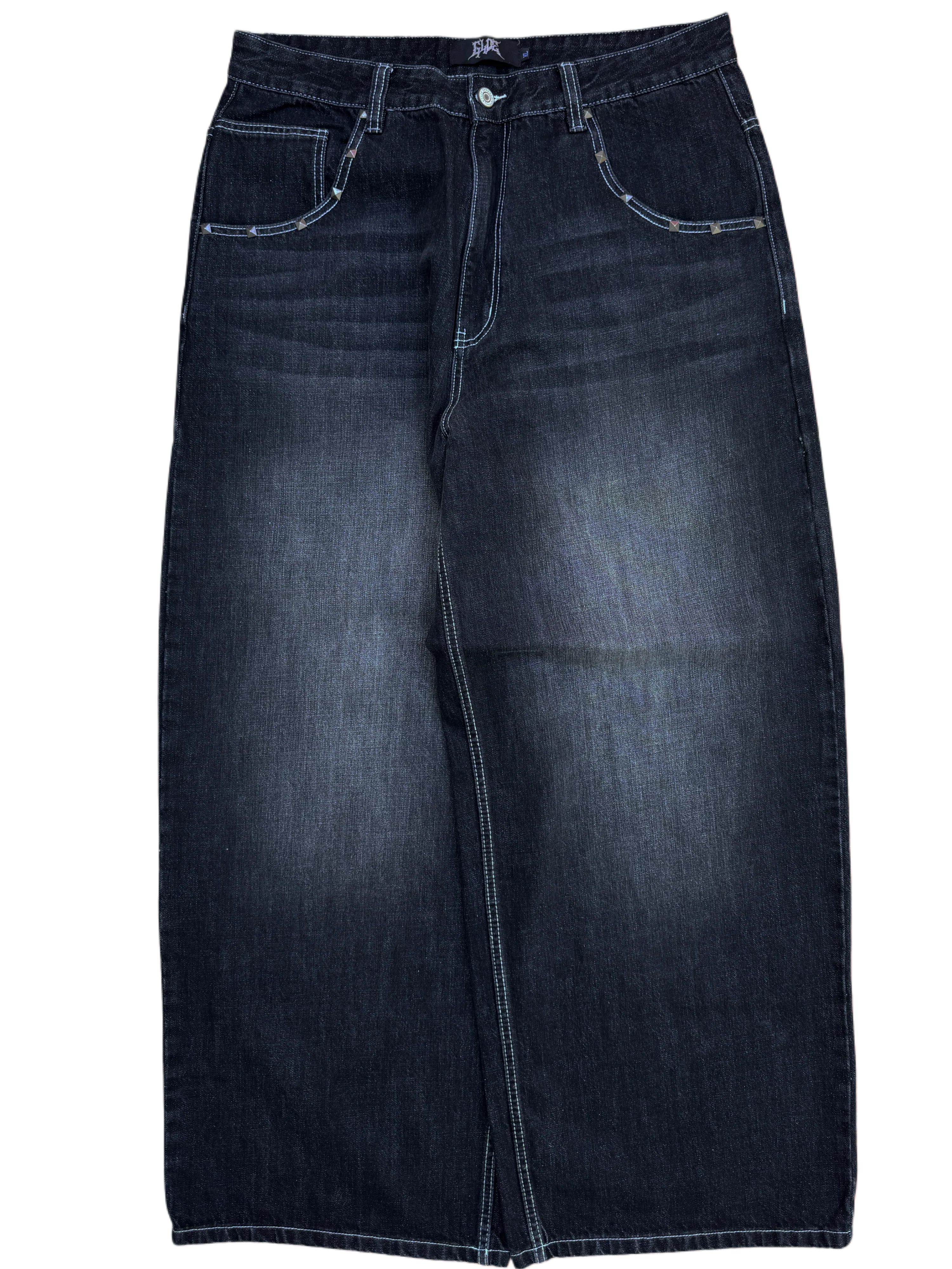 Black Washed Wide Leg Blank Stud Jeans v2 - Image 2