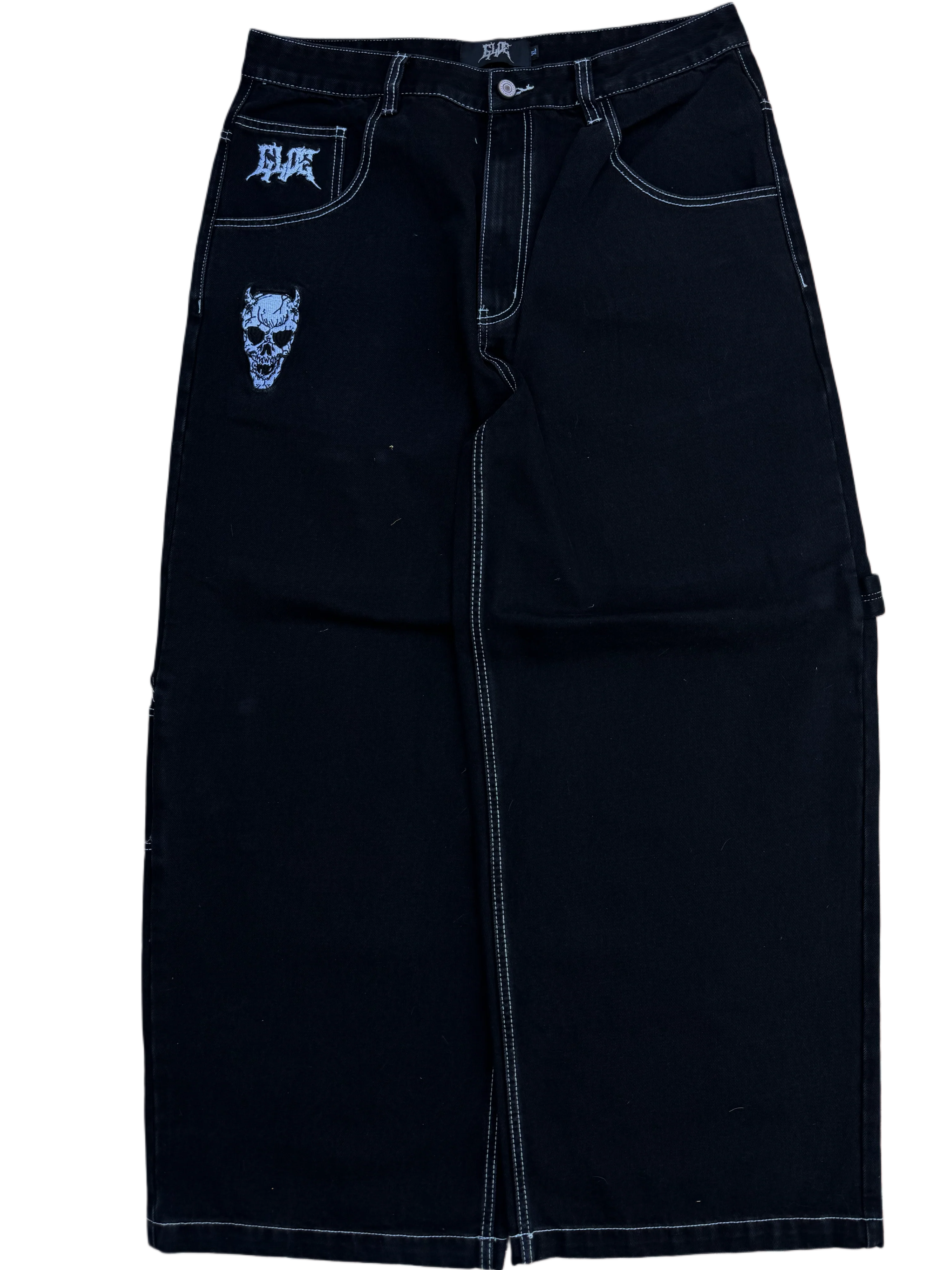 Black Wide Leg GLOE Cross Skull Carpenter Jeans - Image 2